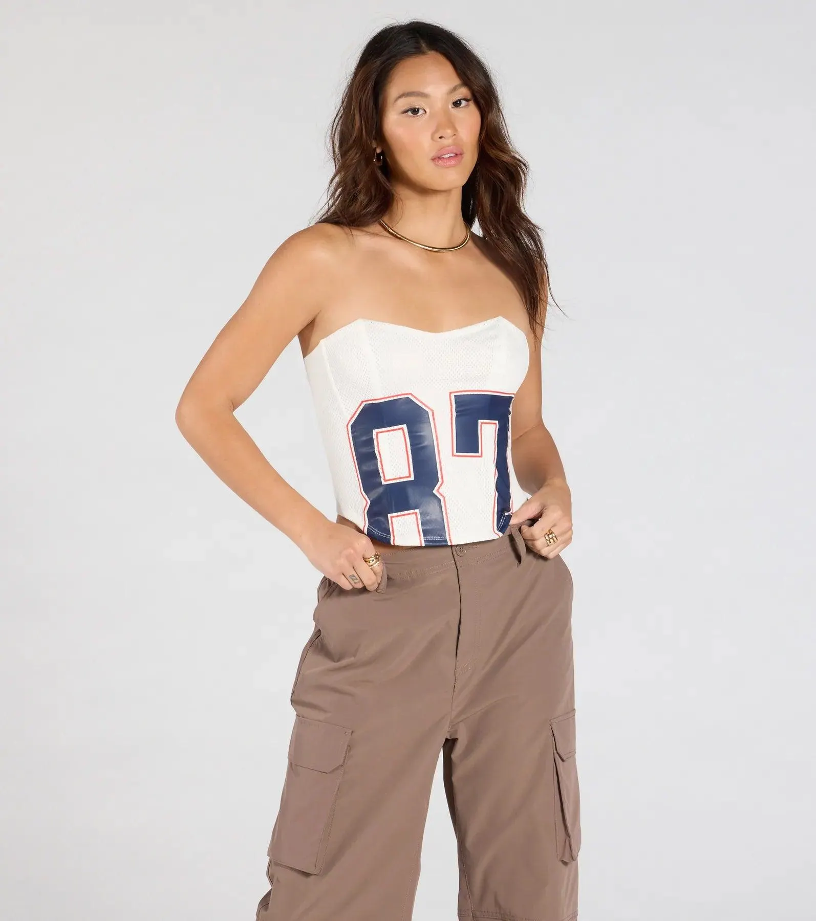 On The Court 87 Jersey Graphic Corset Top