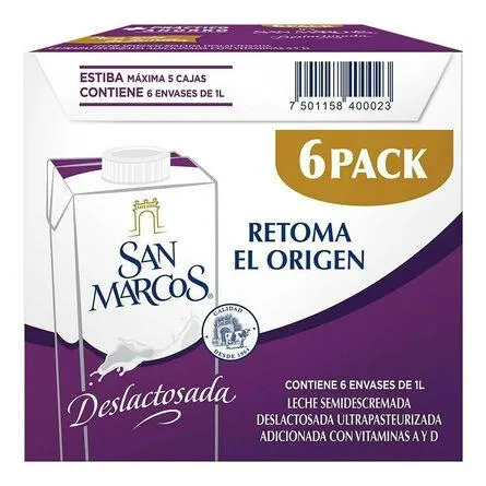 Six Pack Leche San Marcos Deslactosada 1 Litro