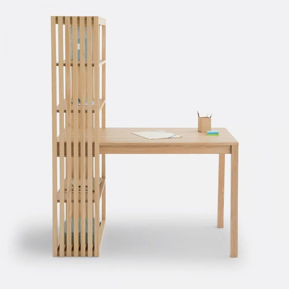 Baltazar - Escritorio estilo moderno con 5 modulos de almacenamiento en madera de encino