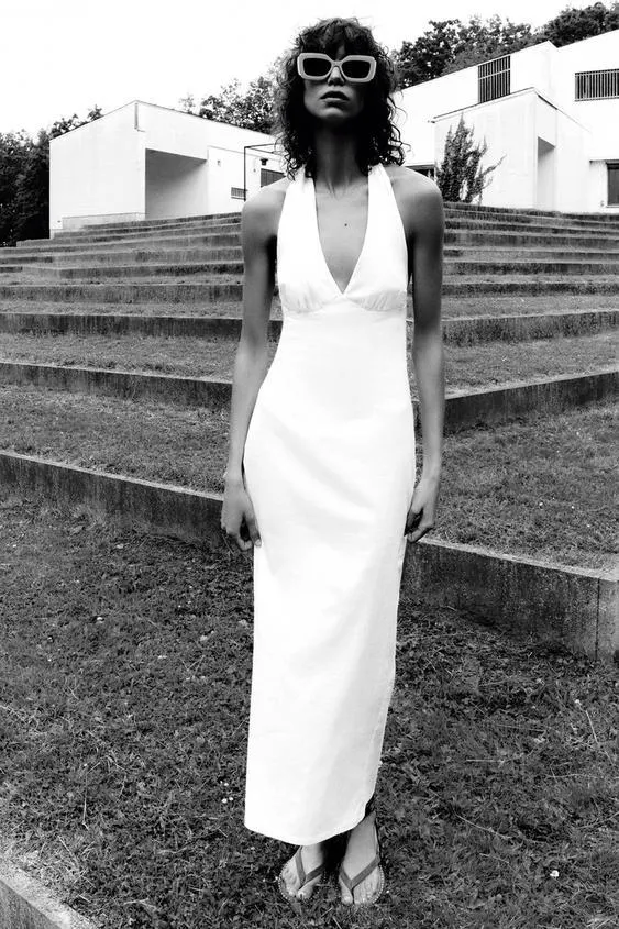 VESTIDO MIDI CORSETERO CON LINO