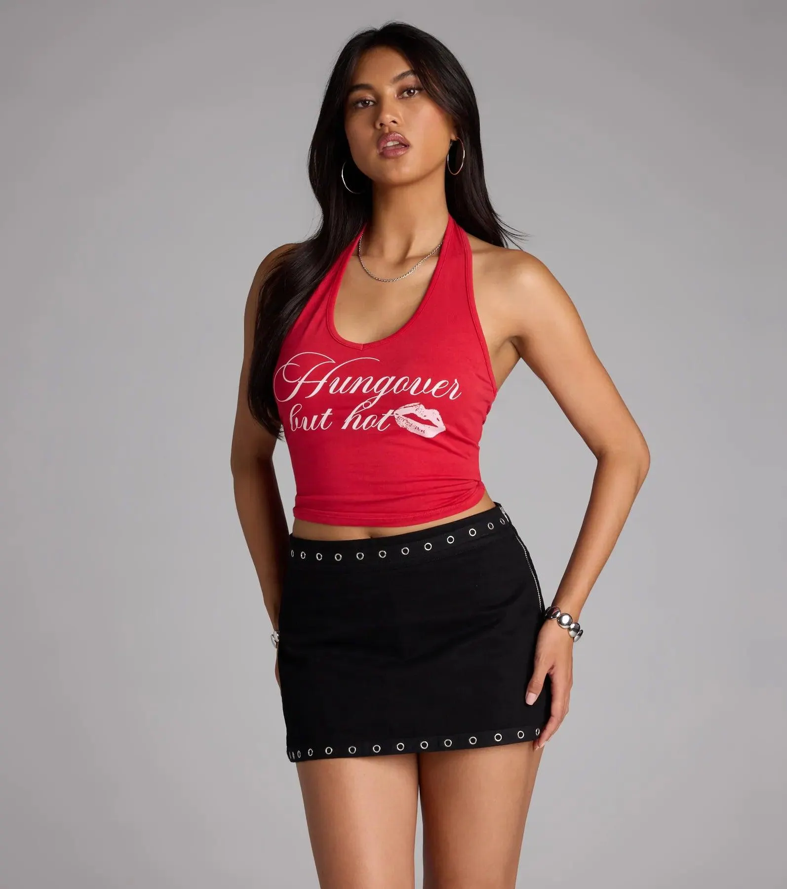 Hungover But Hot Graphic Halter Top