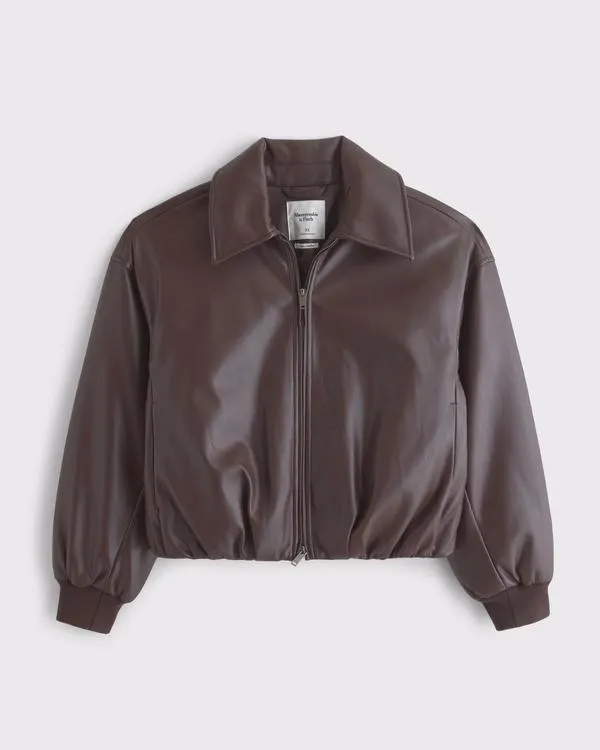 Vegan Leather Bubble Hem Coat