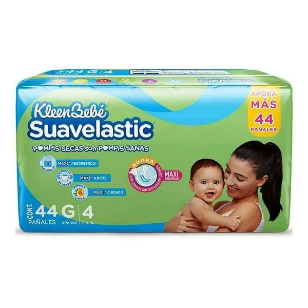 Pañales KleenBebé Suavelastic etapa 4 grande con 44 pzas - Pañales KleenBebé Suavelastic etapa 4 grande con 44 pzas