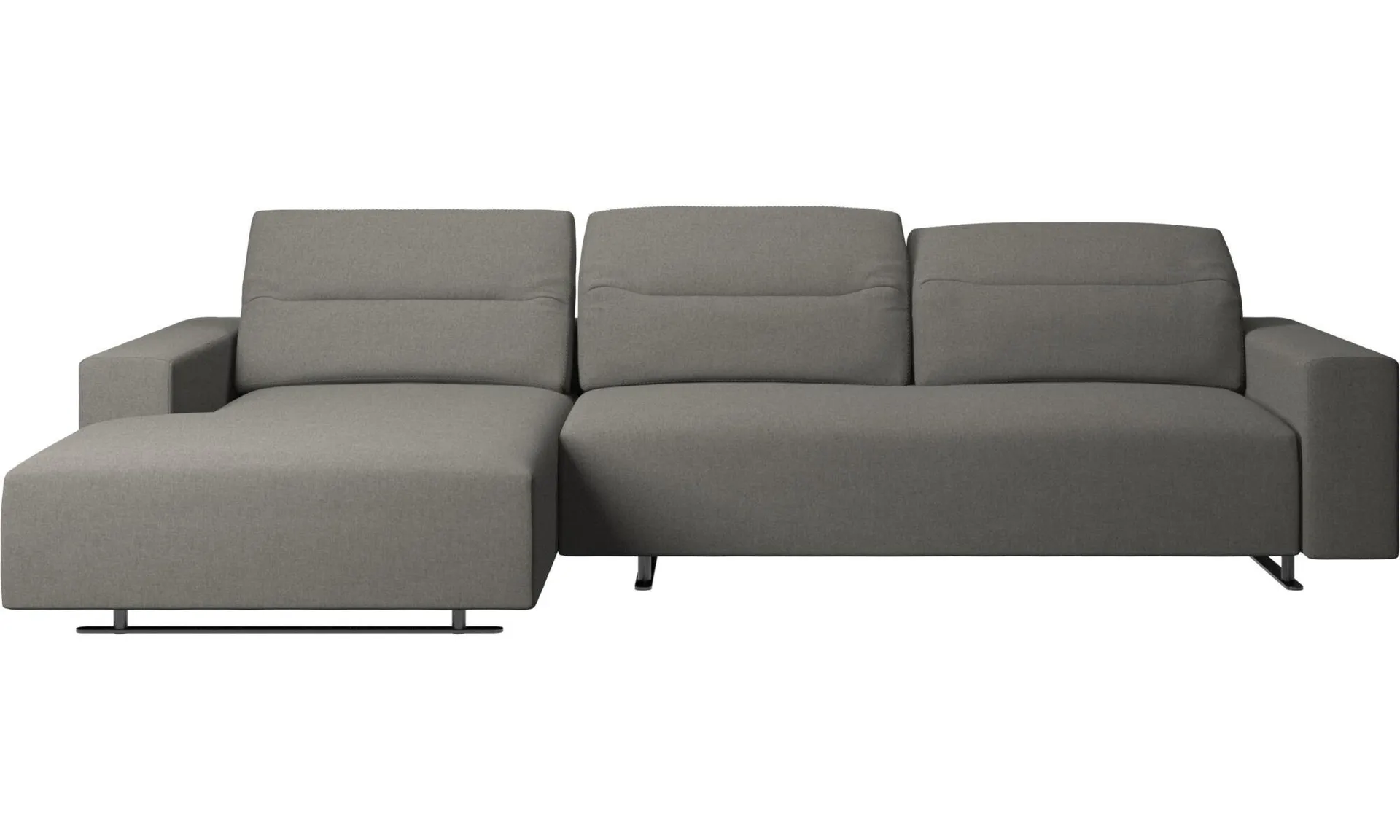 Sofá Hampton con respaldo ajustable, módulo de descanso y almacenamiento en lado izquierdo