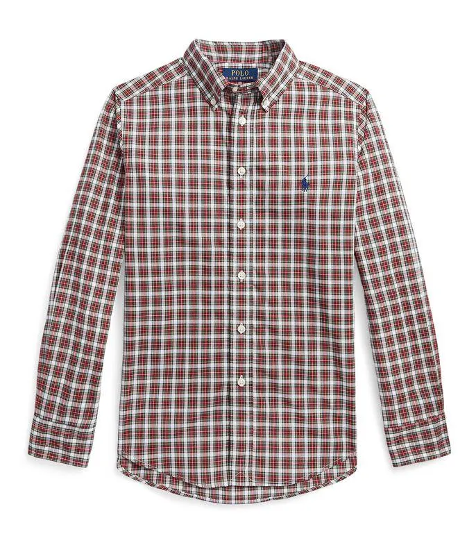 Camisa de popelina en algodón con cuadros Niño