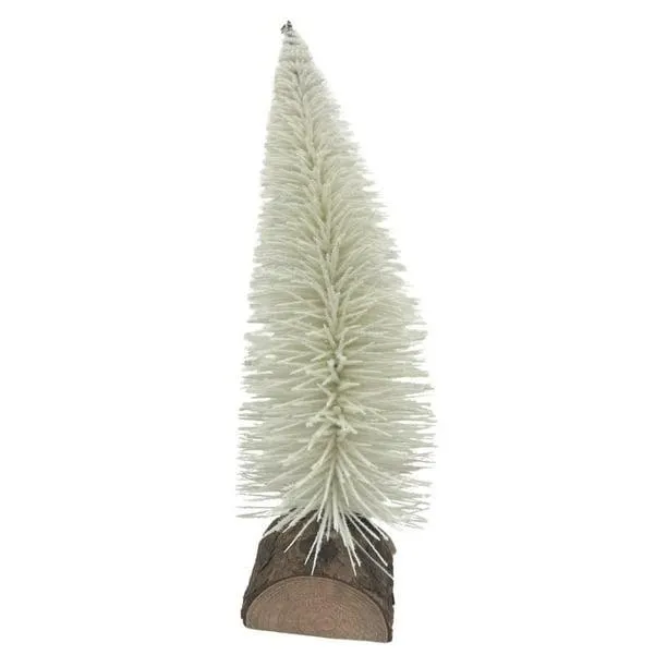 Arbol decorativo color blanco con base de tronco de madera 50 cm