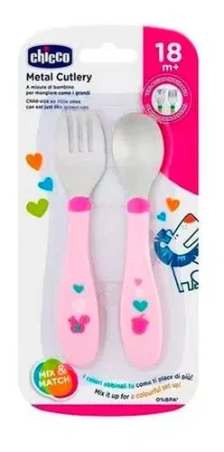 Cubiertos De Acero Inoxidable Para Bebé 18m+ Rosa