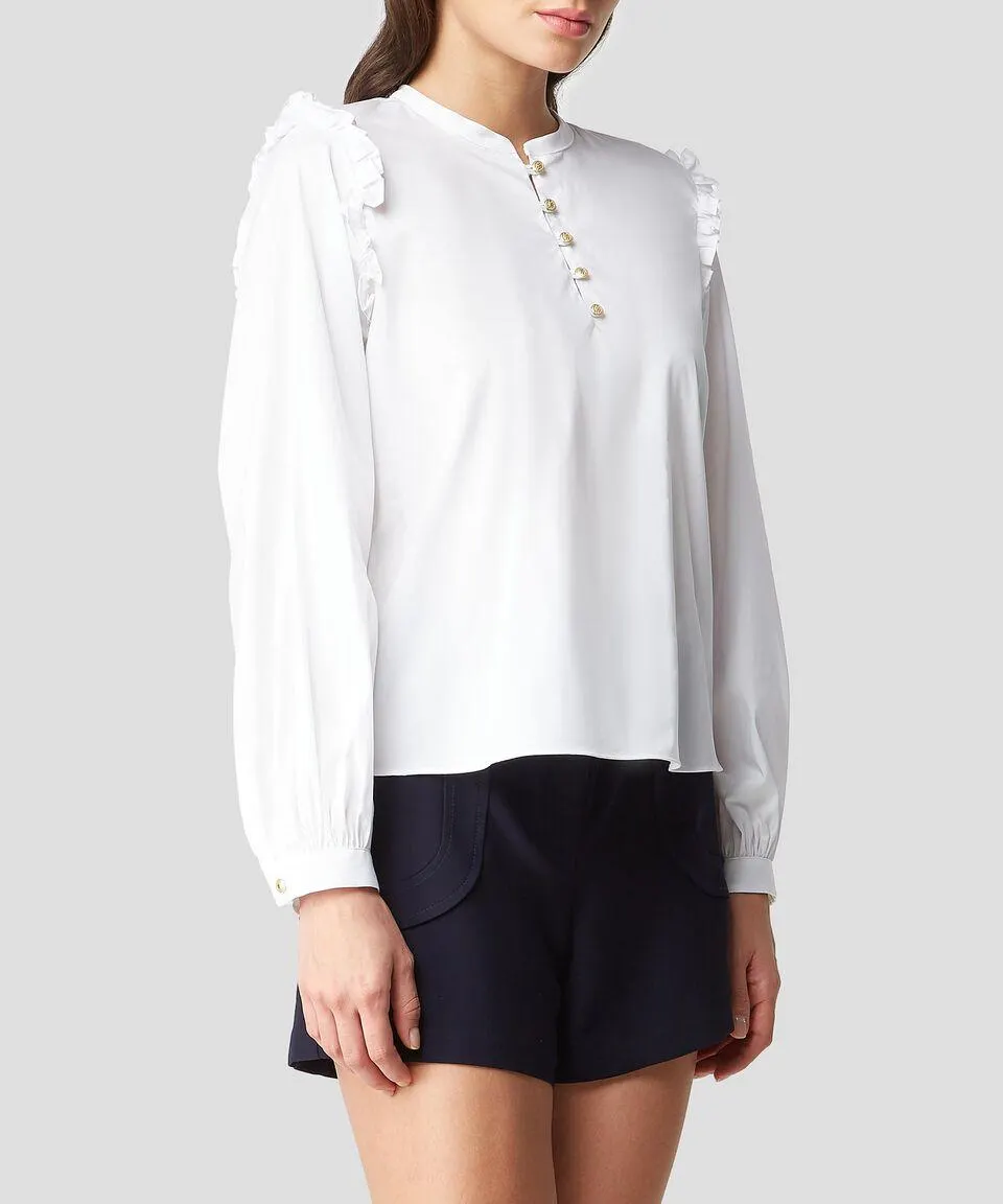 Blusa con volantes manga larga Mujer