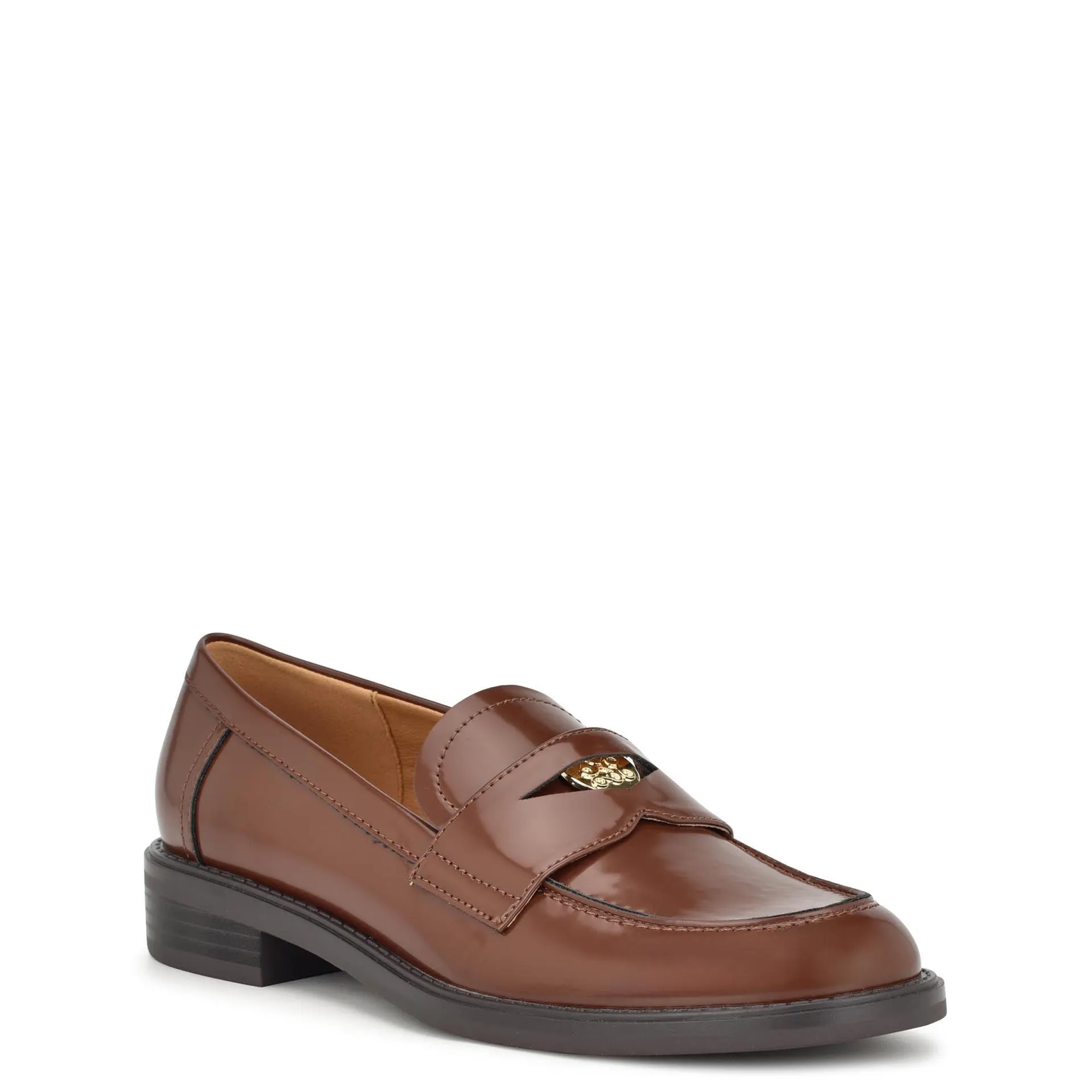 Zapato Tipo Mocasin Seeme3 Piel Acabado Charol Cafe Nine West