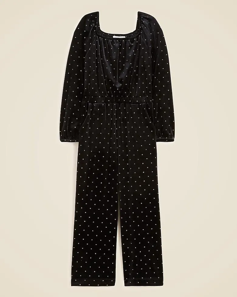 Girls' studded velvet jumpsuit