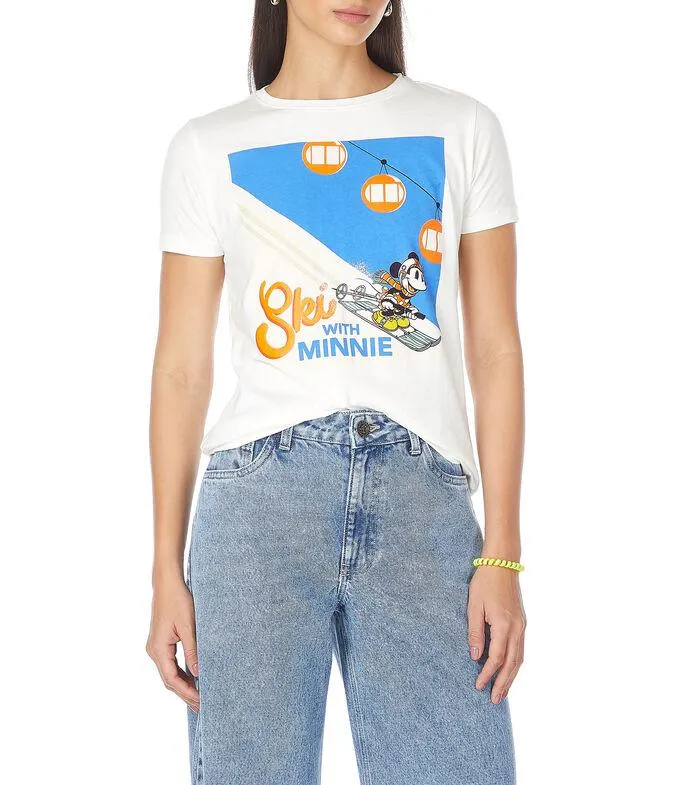 Playera cuello redondo con manga corta estampada Mujer