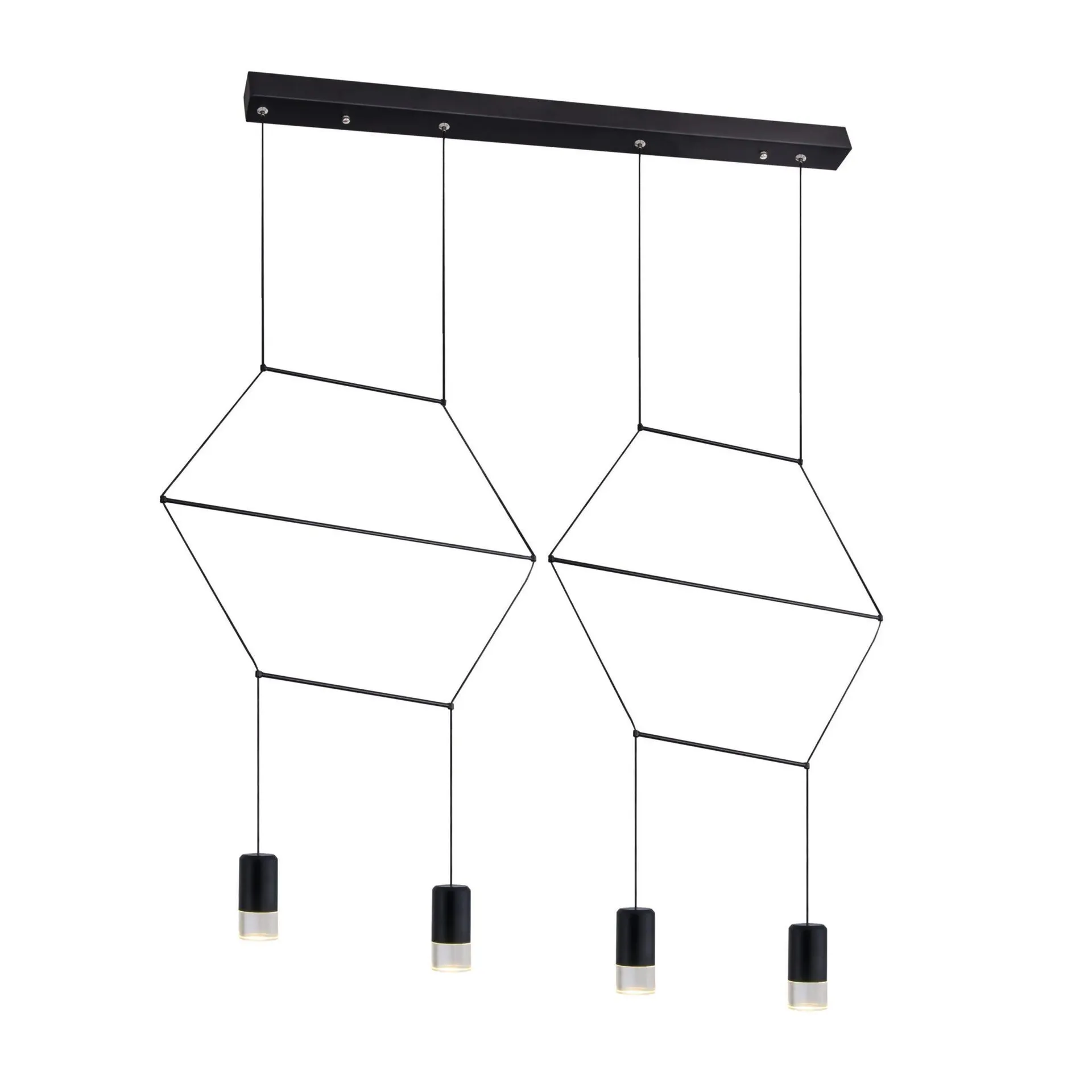 Lámpara colgante led decorativa de metal y acrílico 4 luces en acabado negro con cable de 3m