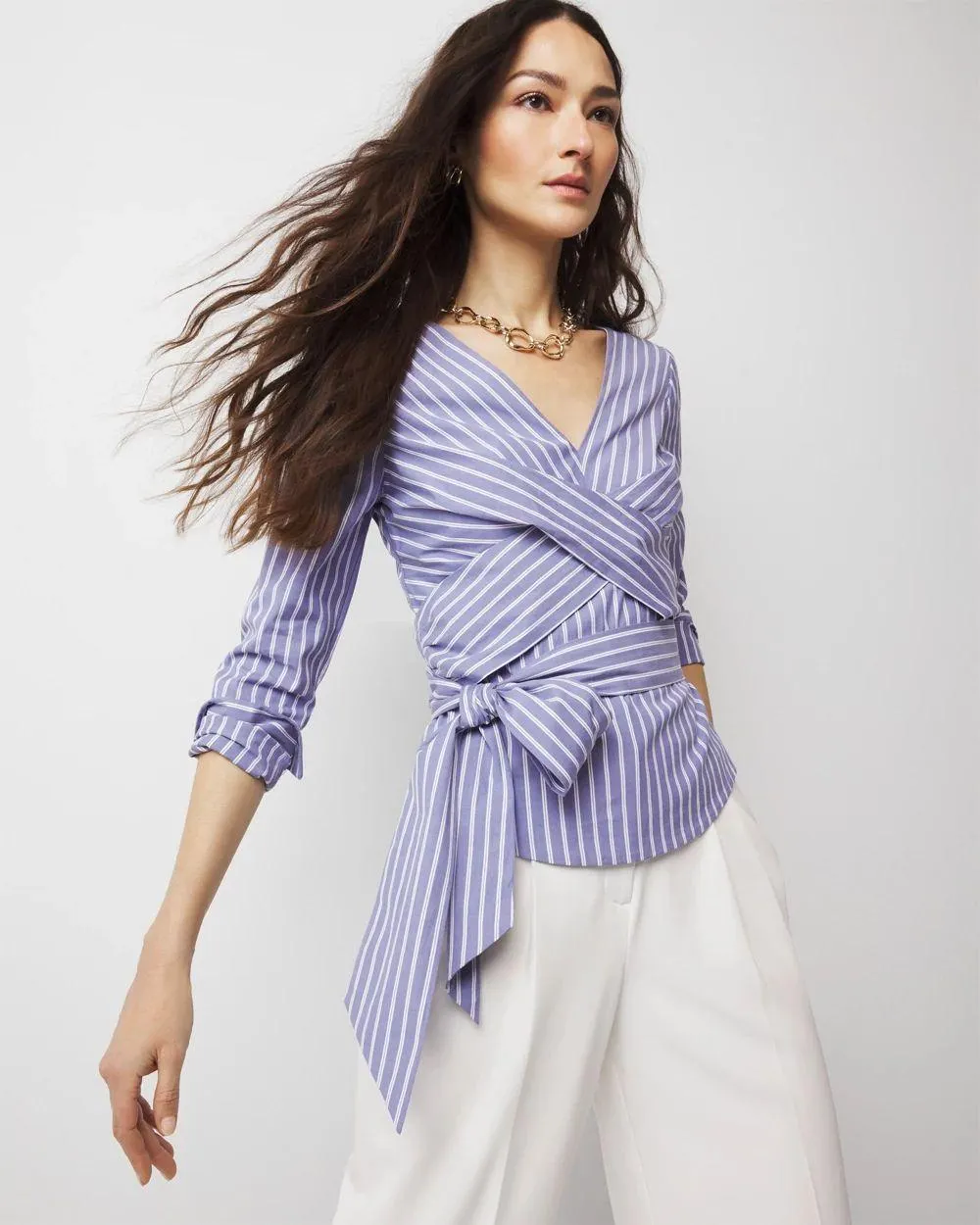Twist-Front Tie-Waist Blouse