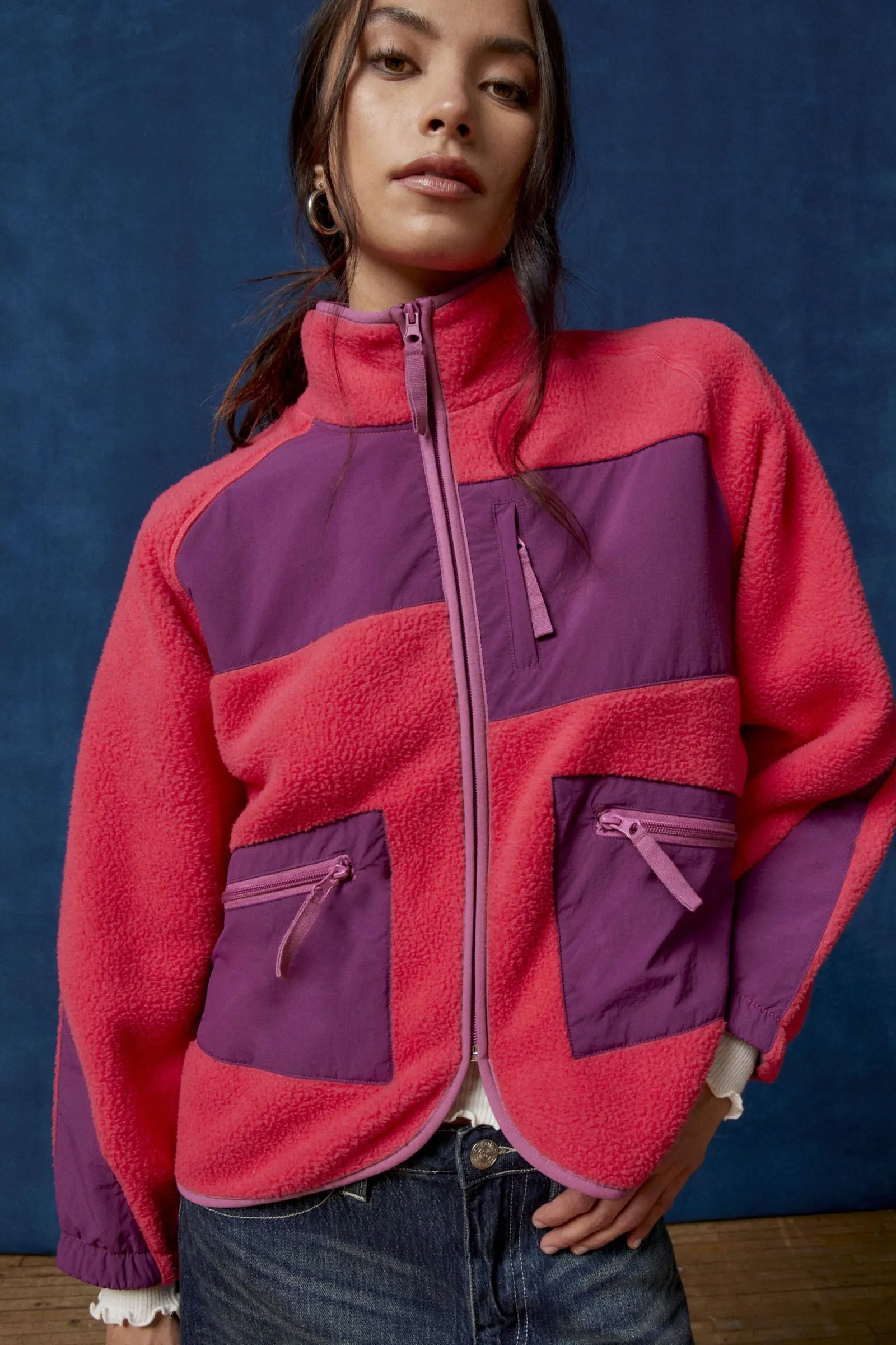 BDG Bruce Fleece Spliced Zip-Up Jacket