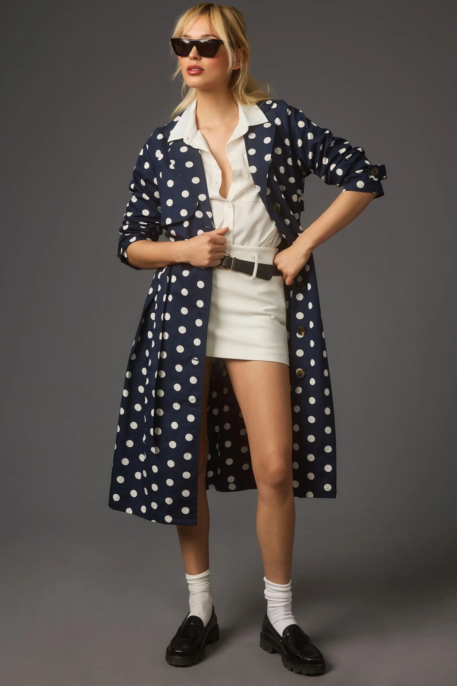 Porridge Neomie Polka Dot Trench Coat