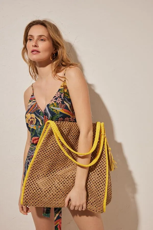 Bolsa tote natural asa amarilla