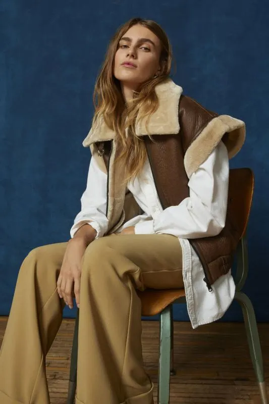 BDG Faux Leather & Faux Fur Aviator Vest