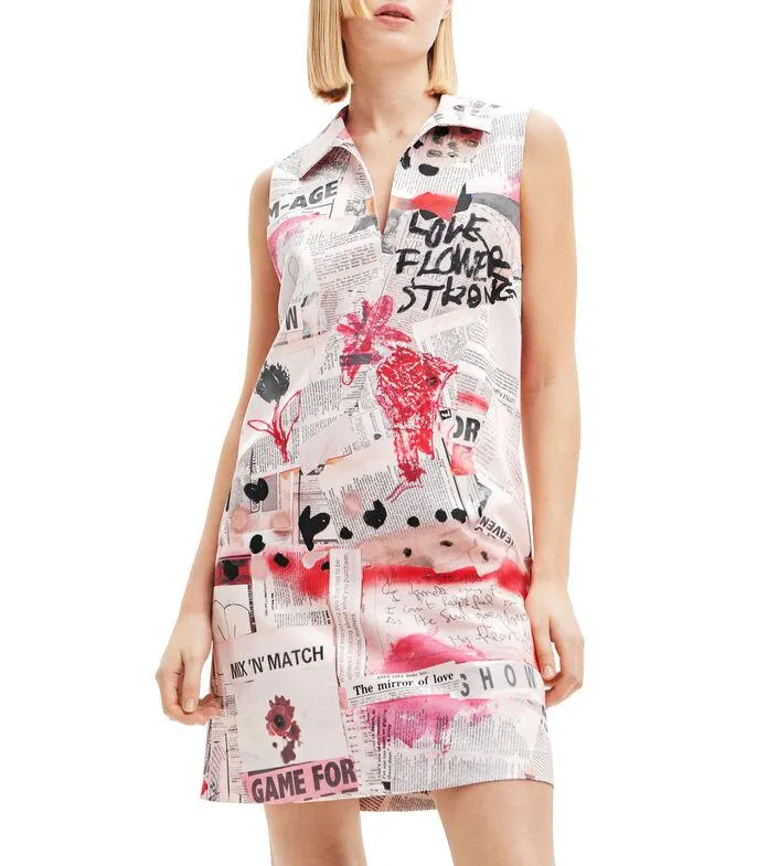 Vestido polo periódico Mujer