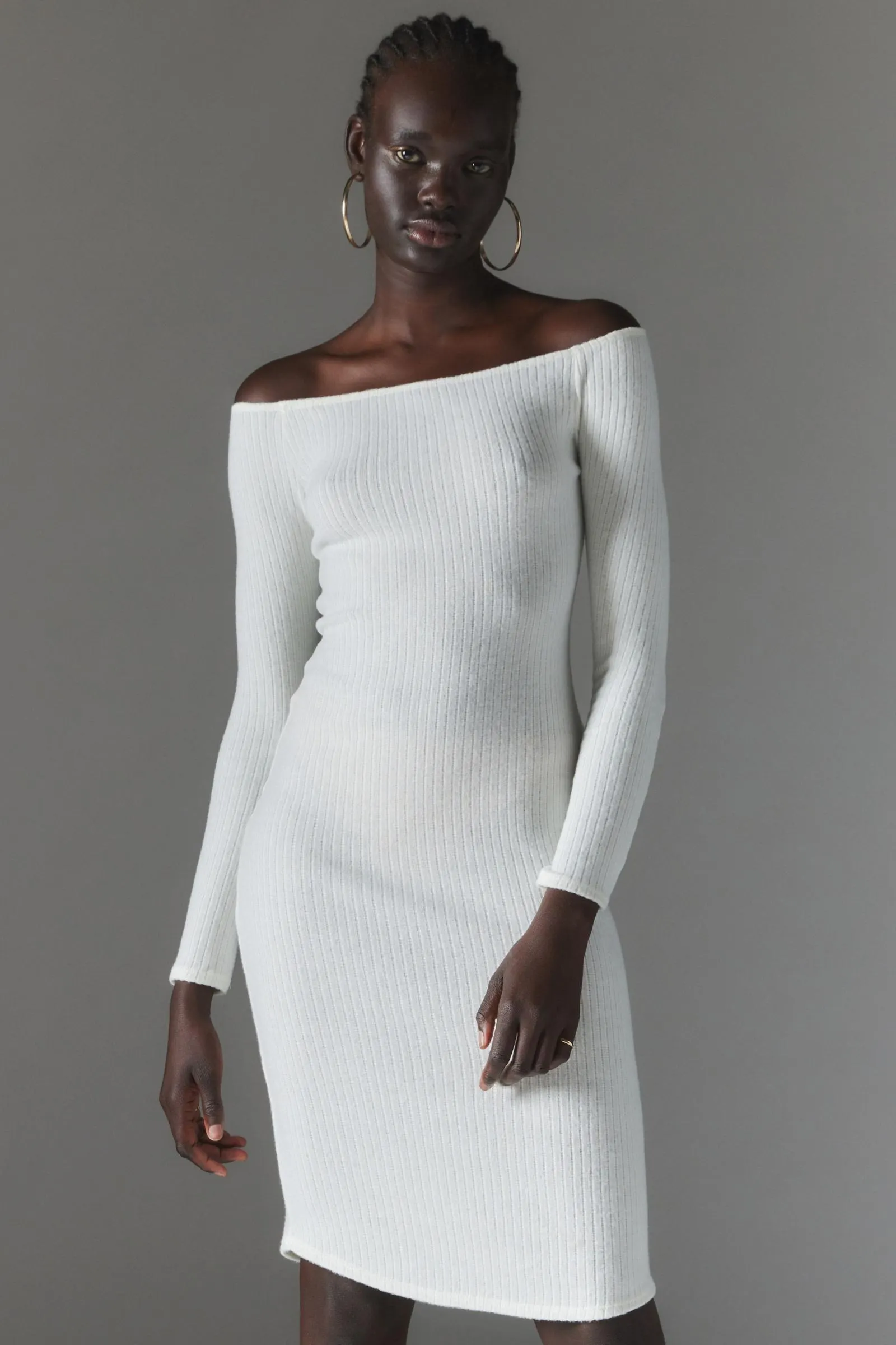 Silence + Noise Cookie Cozy Off-The-Shoulder Midi Dress
