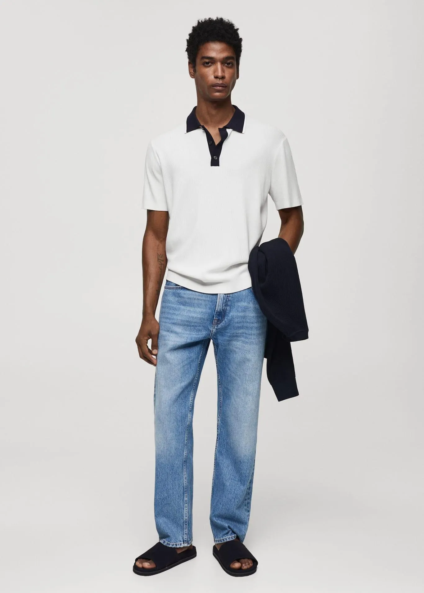 Úpletová polokošile s kontrastním límečkem