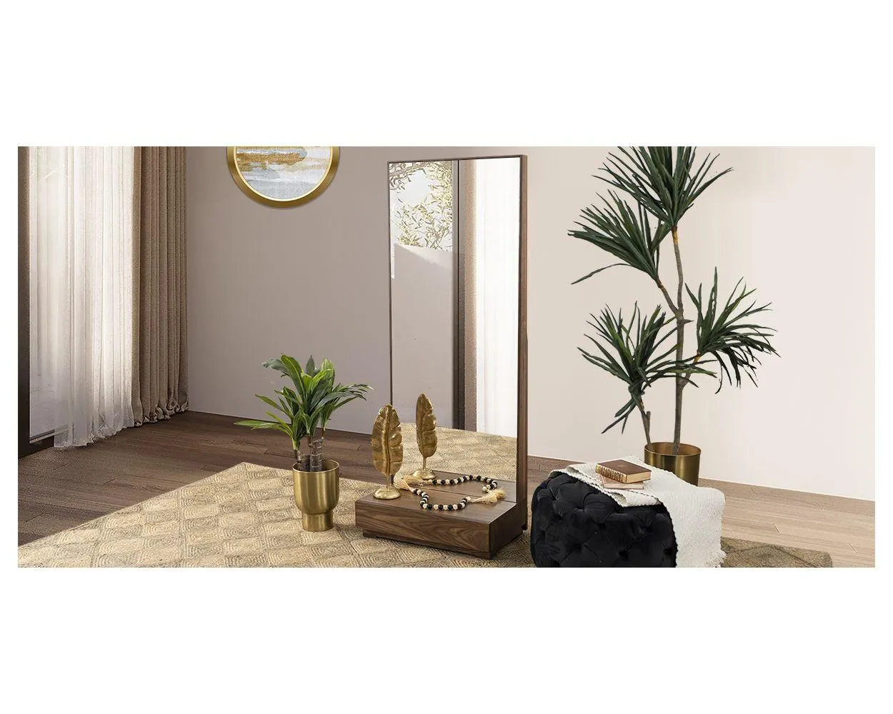 Espejo Vertical Con Base Aluka Café