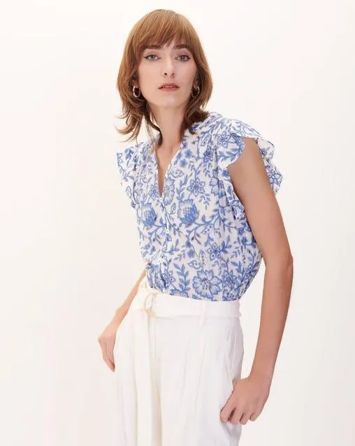 Blusa Bordada Escote V Manga Escarola