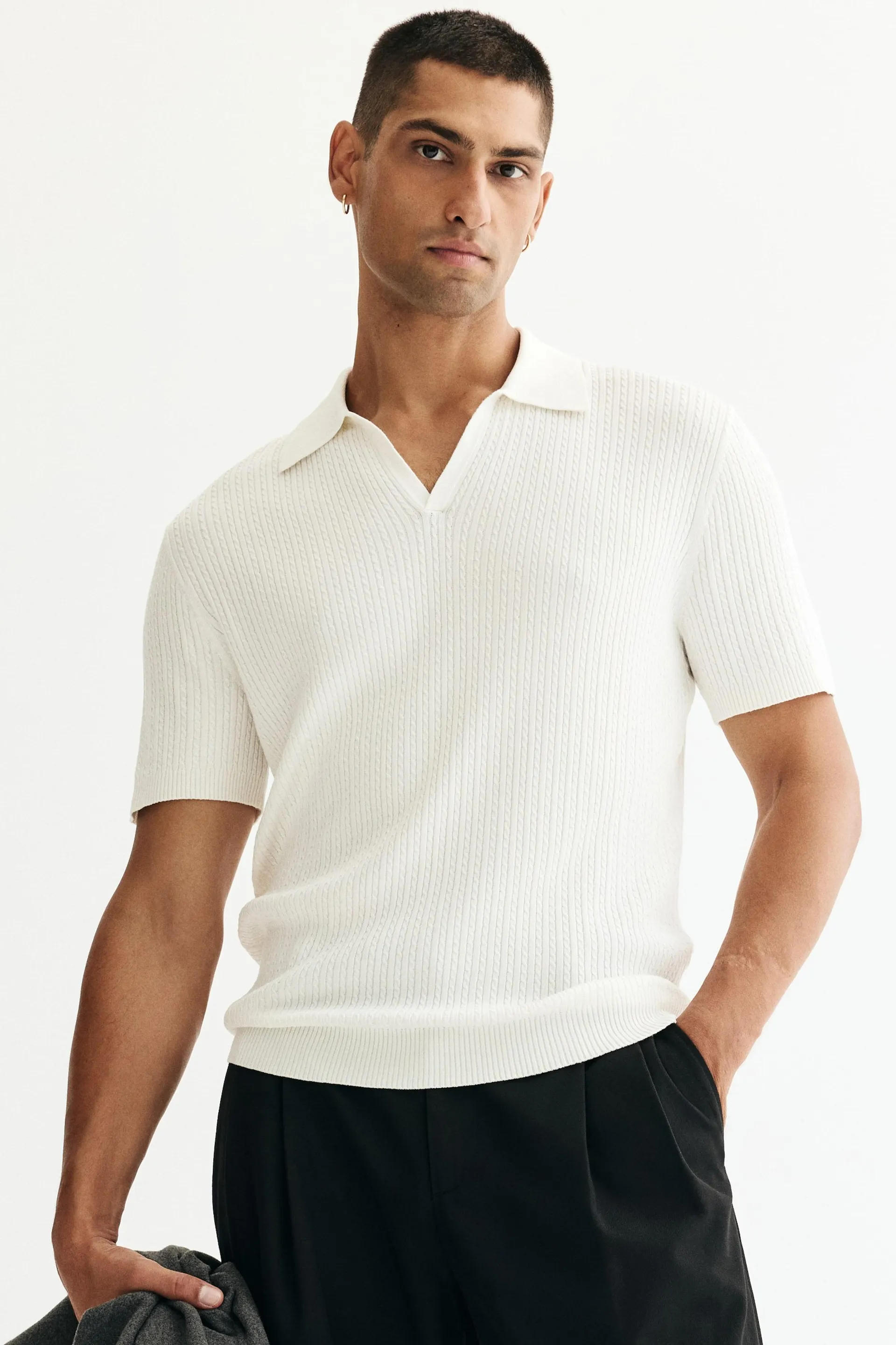 Playera polo Regular Fit en tejido trenzado