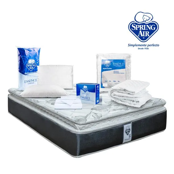 Paquete Colchón Queen Size + Almohadas Peach Feel + Protector de Colchón Queen + Sabanas Queen Size Spring Air Smith Sp