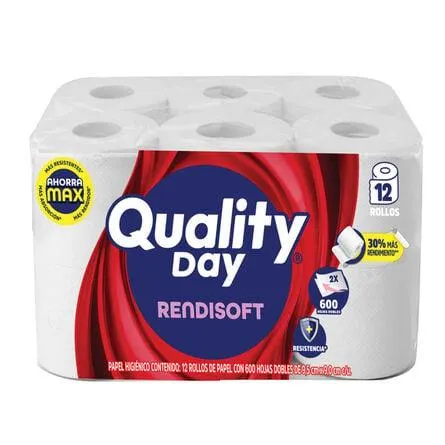 Papel Higiénico Quality Day 12 Rollos 600 Hojas Dobles