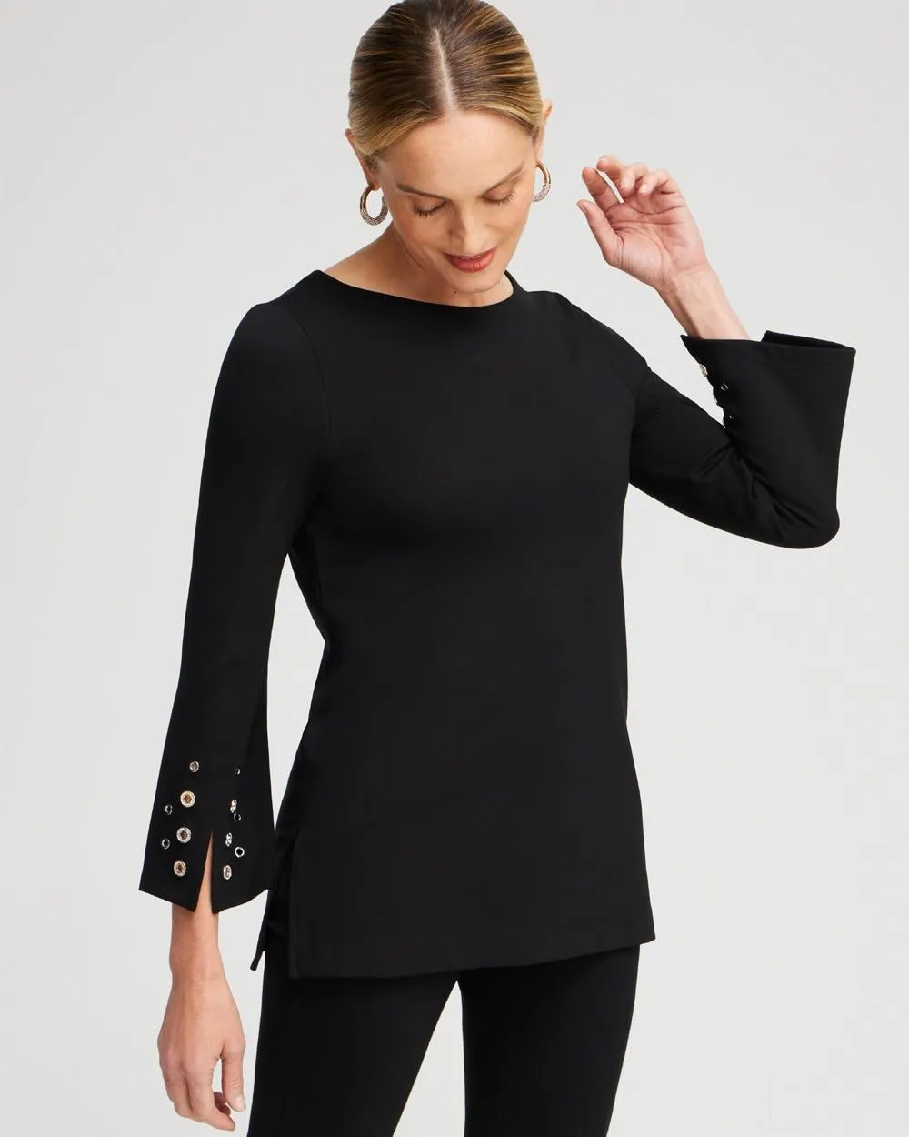 Ponte Grommet Flare Sleeve Top