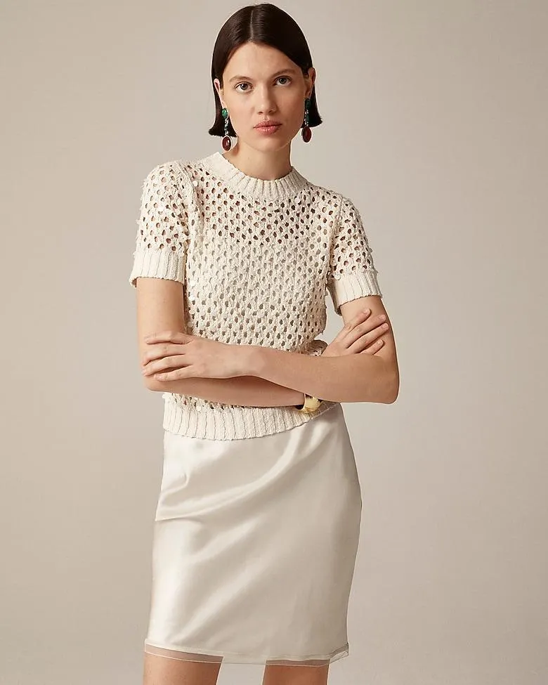 Pointelle embellished short-sleeve sweater