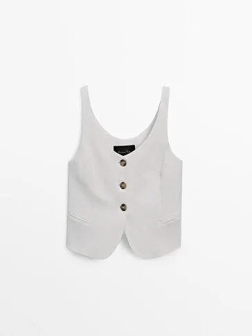Top chaleco traje cuello pico
