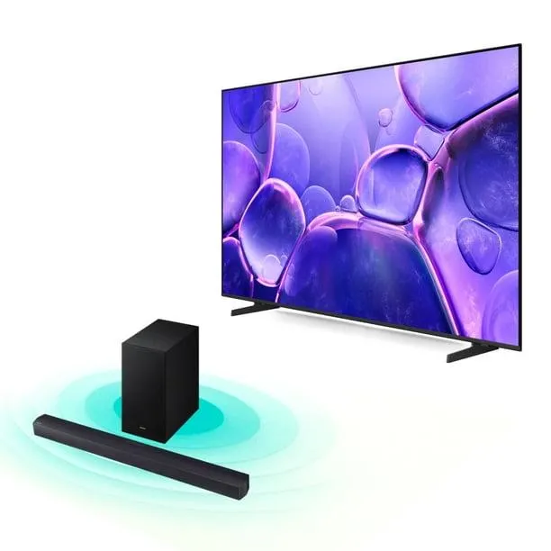 Combo Pantalla 65'' Samsung Crystal U8200F 4K Smart TV (2025) + Barra de sonido 2.1 Ch Subwoofer B-series HW-B450F (2025) Negro