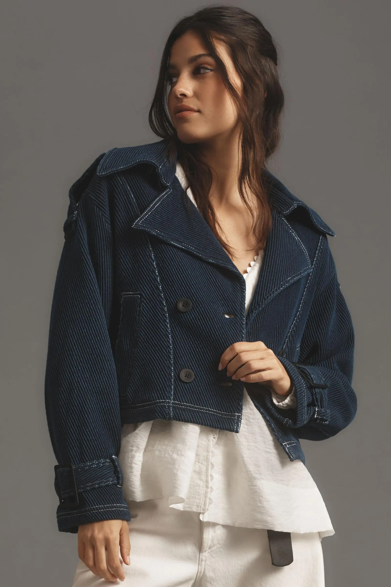Pilcro Cropped Denim Peacoat