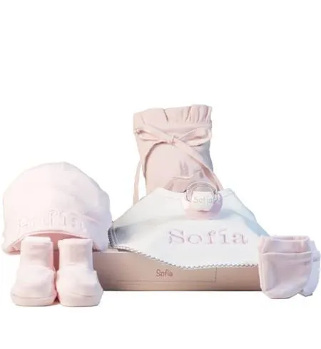Set de algodón con chupón y babero personalizado con el nombre