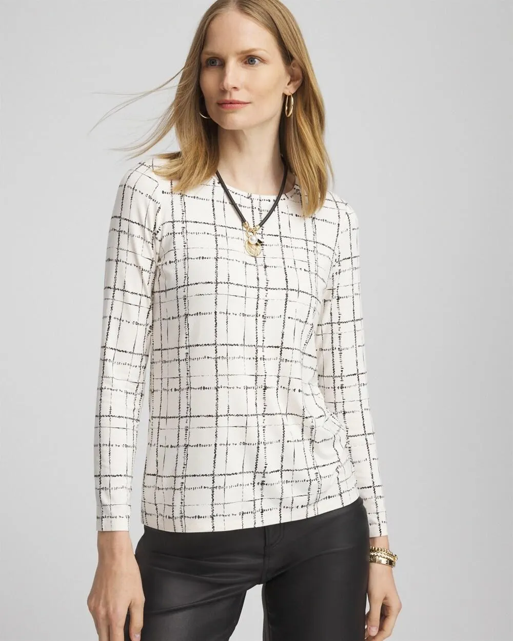 Touch of Cool\u2122 Plaid Long Sleeve Layering Tee