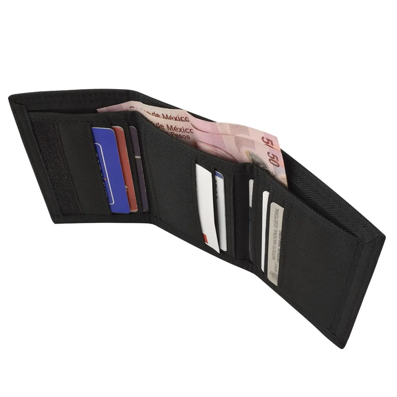 Cartera unisex c/ 6 compartimientos, negra