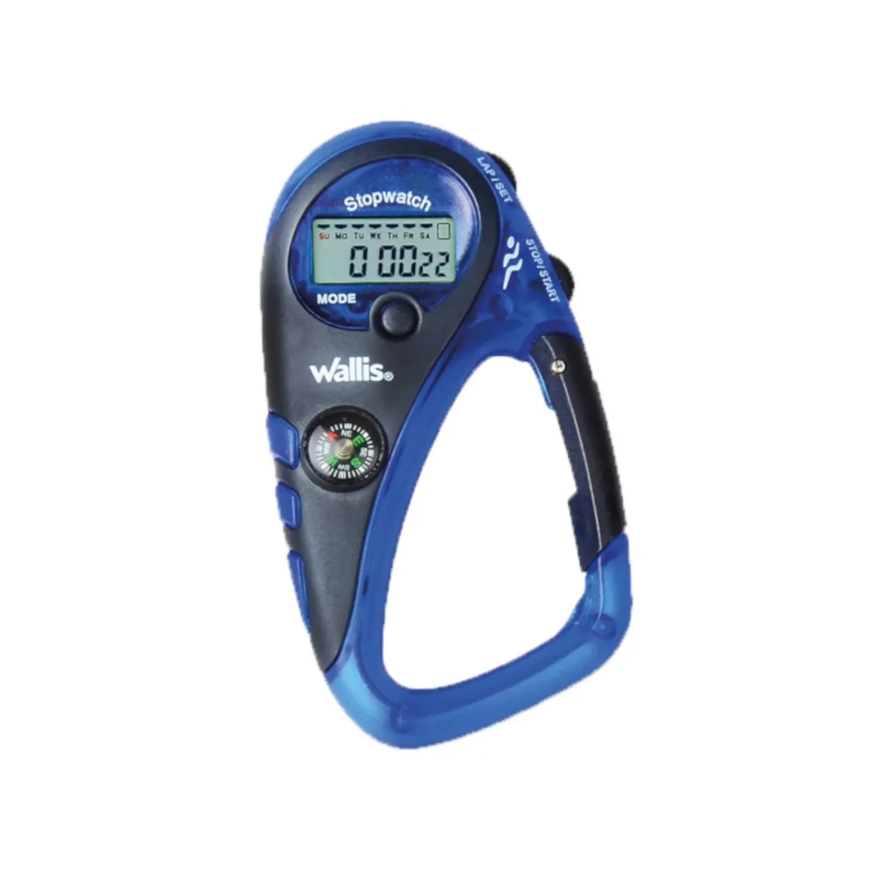 Cronómetro, 4 funciones, con gancho para colgar y brújula, azul con negro