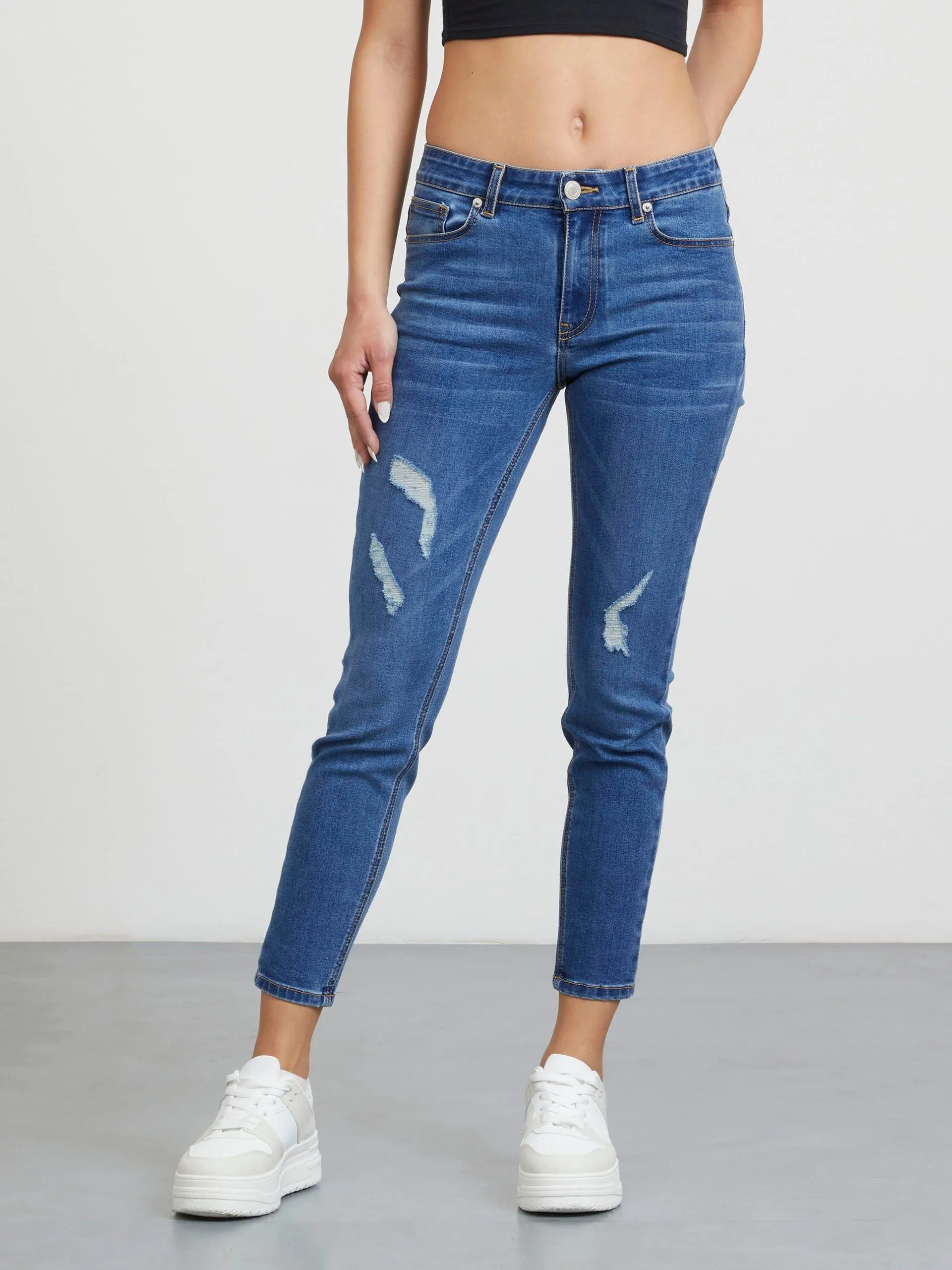Jeans Skinny Tiro Regular Azul Oscuro