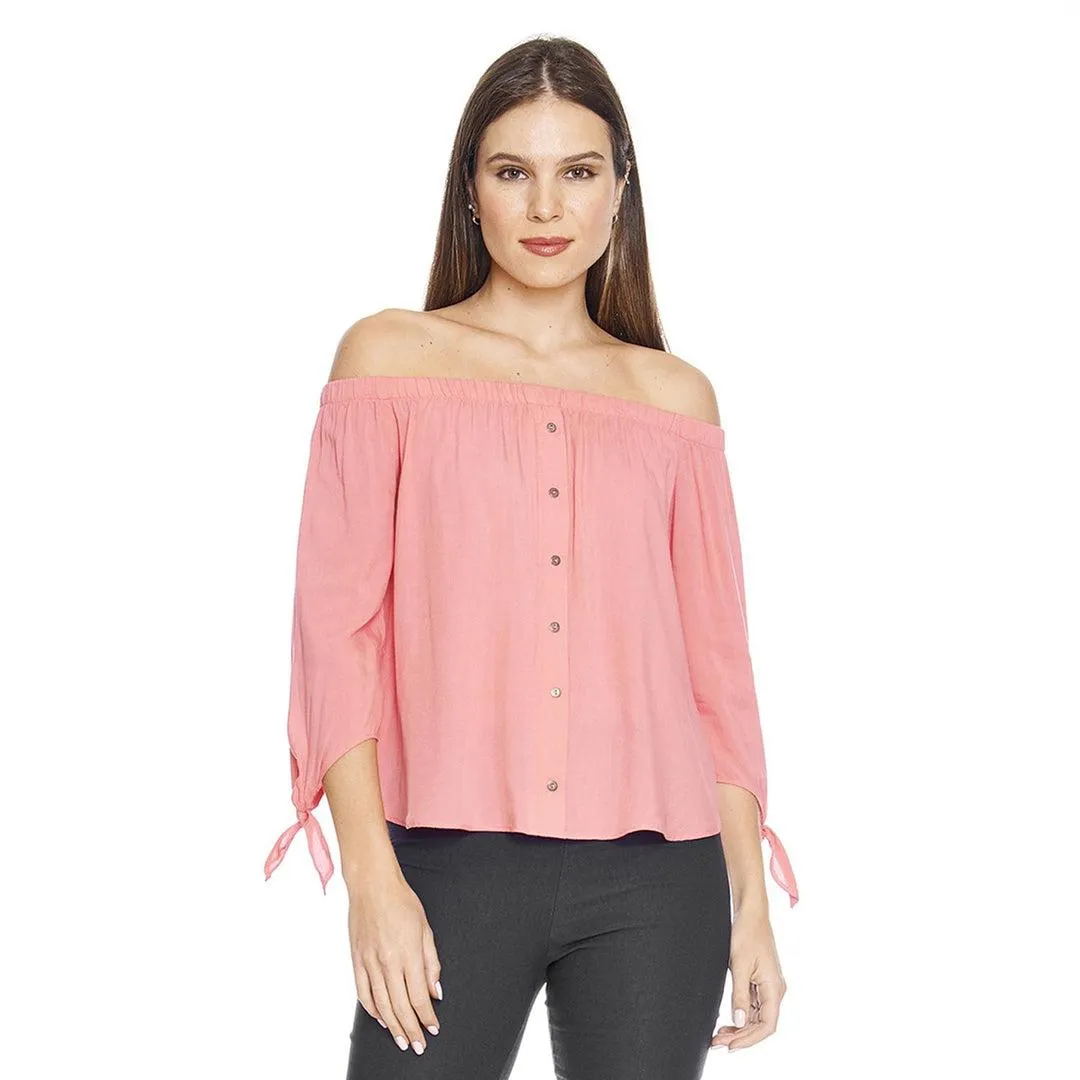 Blusa Mujer manga 3/4 sexy hombros descubiertos Coral