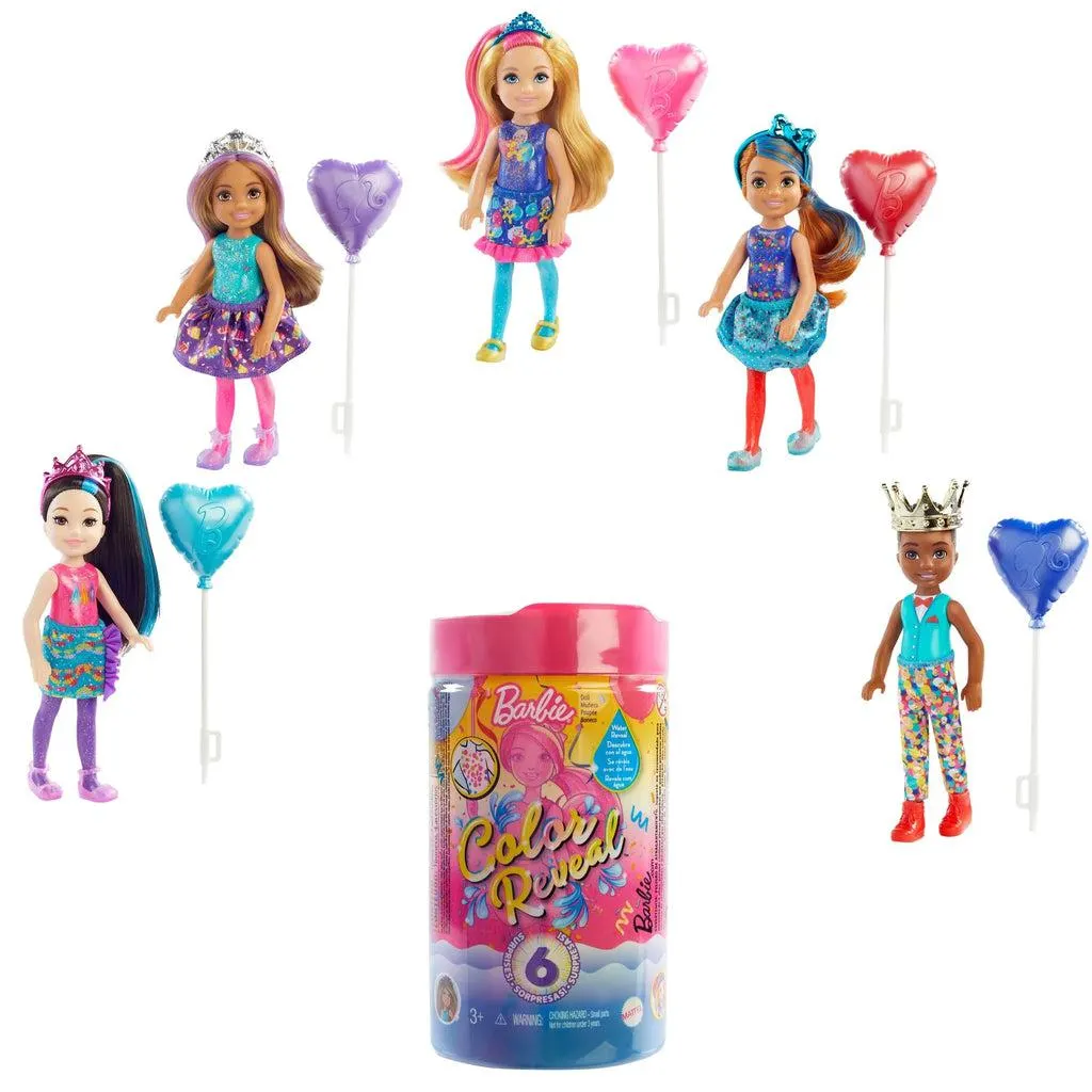 Barbie Chelsea Color Reveal, Estampado de Confeti y 6 sorpresas