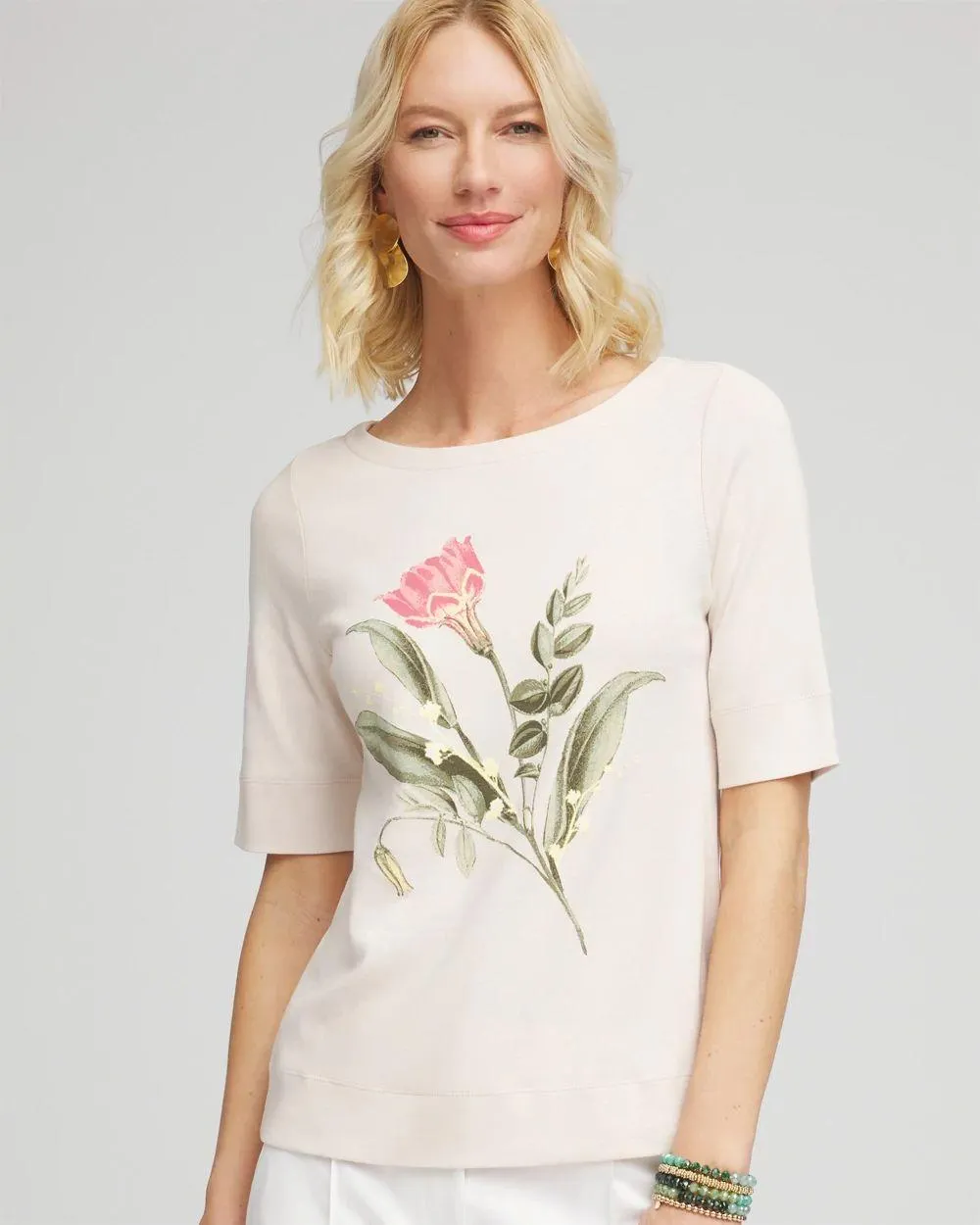 Floral Pima Cotton Bateau-Neck Tee