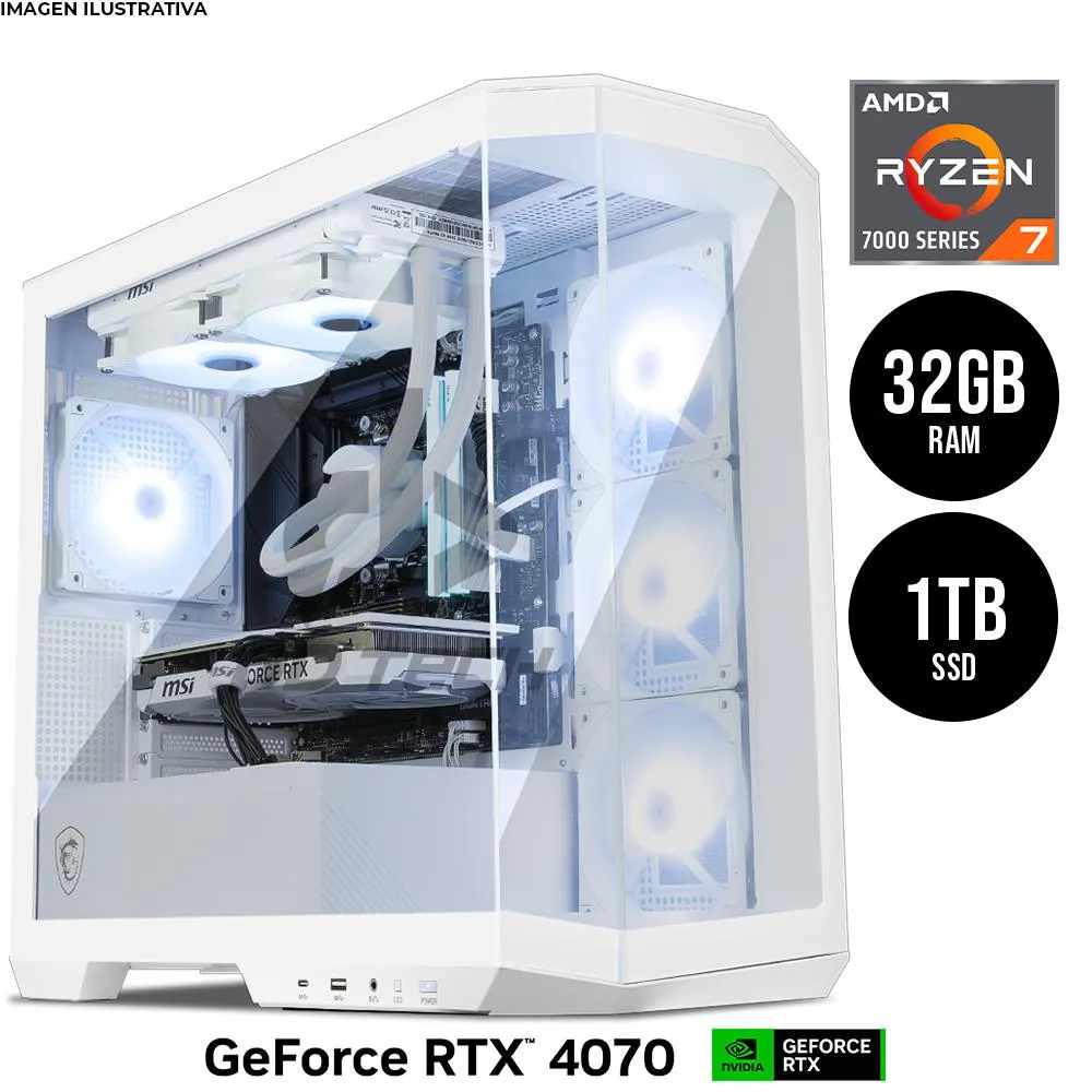 Computadora PRIDE MSI PRO WHITE / AMD RYZEN 7 7700X / RTX 4070 / 32GB RAM / 1TB M.2 / ENF. Liquido 240mm / 650W 80+ Bronze