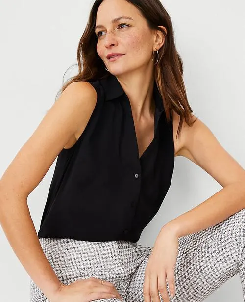 Camisas Ann Taylor Sin Manga Essential Negros | 123784-JZH