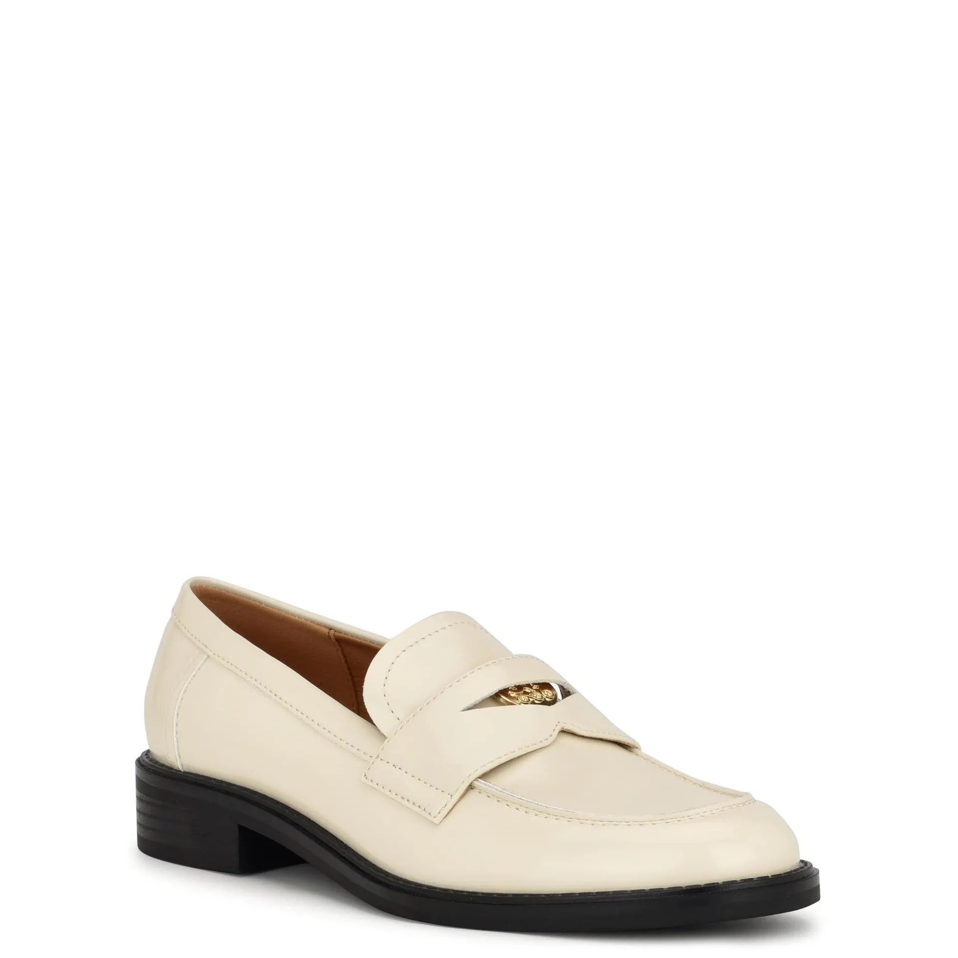 Zapato Tipo Mocasin Seeme3 Piel Acabado Charol Marfil Nine West