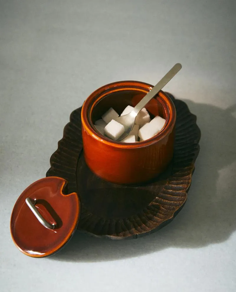 STONEWARE AND STEEL SUGAR BOWL