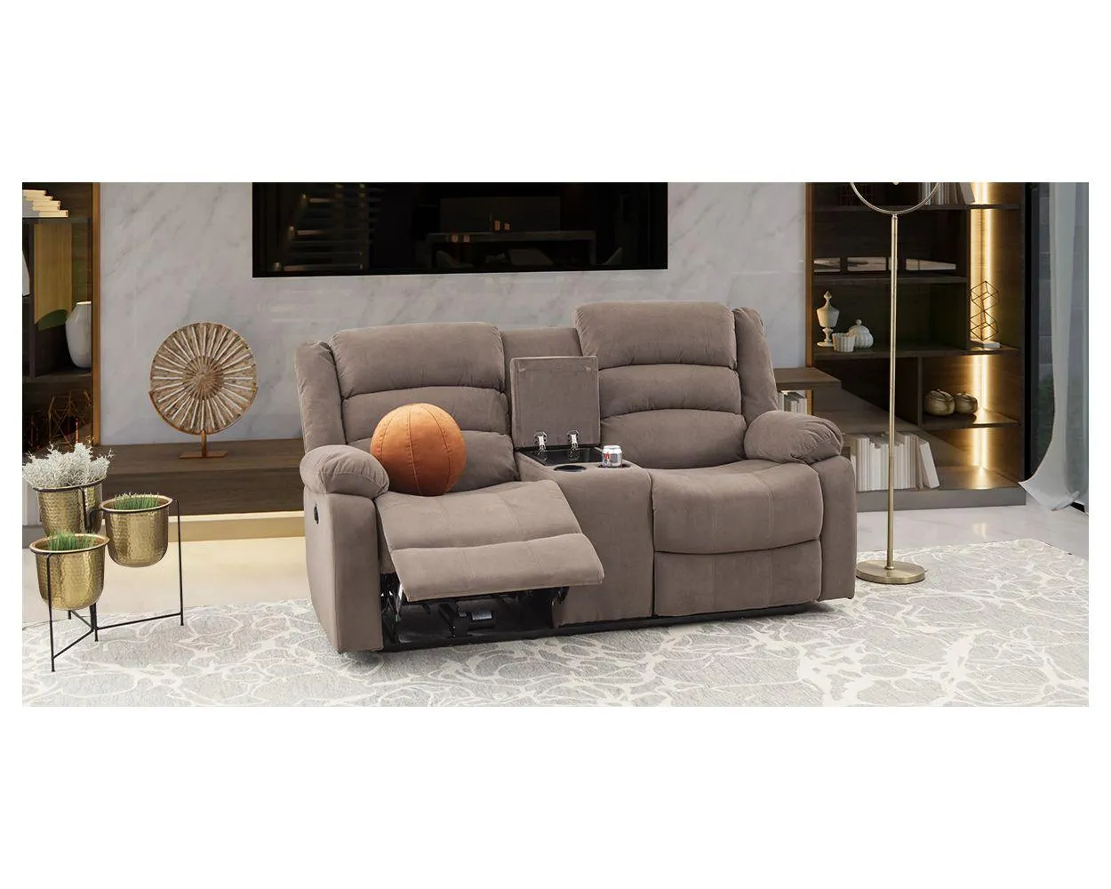 Sofá 2 Plazas Con 2 Reclinables Eléctricos Y Consola Sedona Café