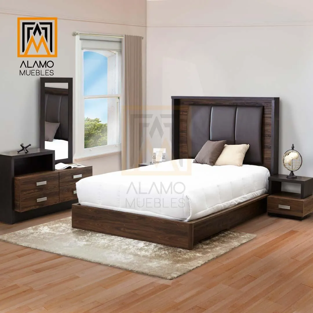 Recámara Texas Queen Size Nogal 5 Piezas