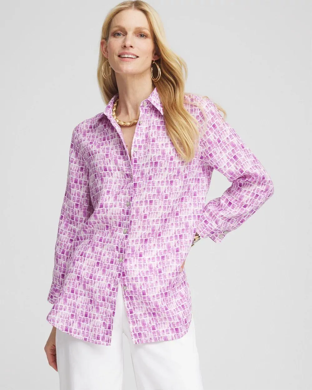 No Iron ™ Tile Print Linen Shirt