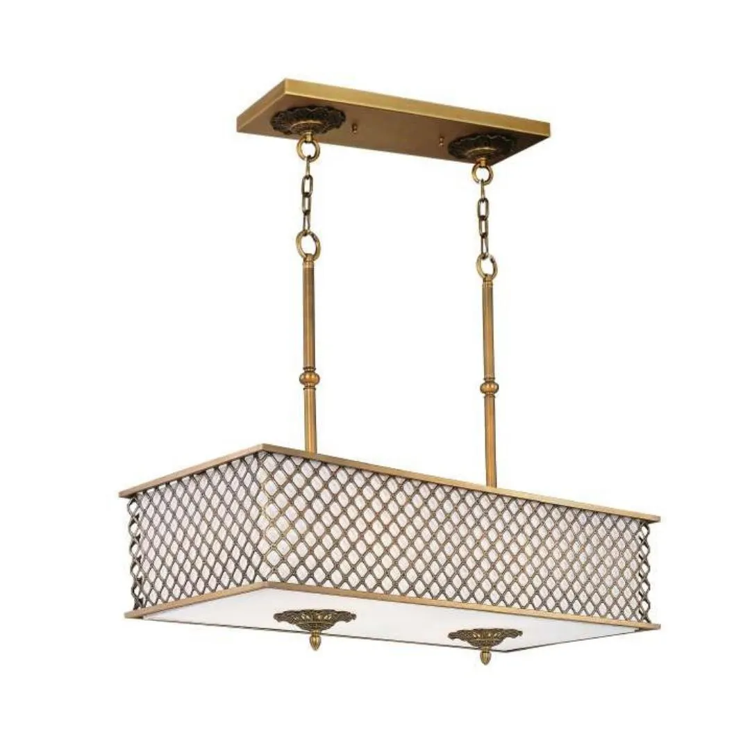 Lámpara colgante en latón y pantalla de tela tono avena